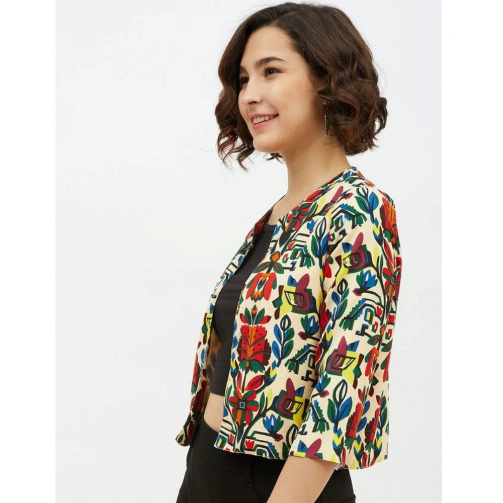 Generic Women's Polyester Floral 3-4th Sleeves Shrug (Multicolor)