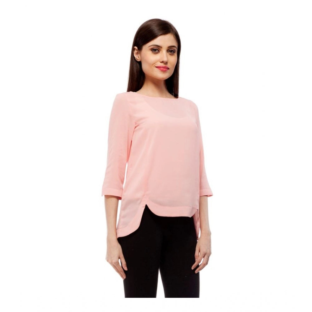 Generic Women's Polyester Solid 3-4th Sleeves Regular Top (Peach)