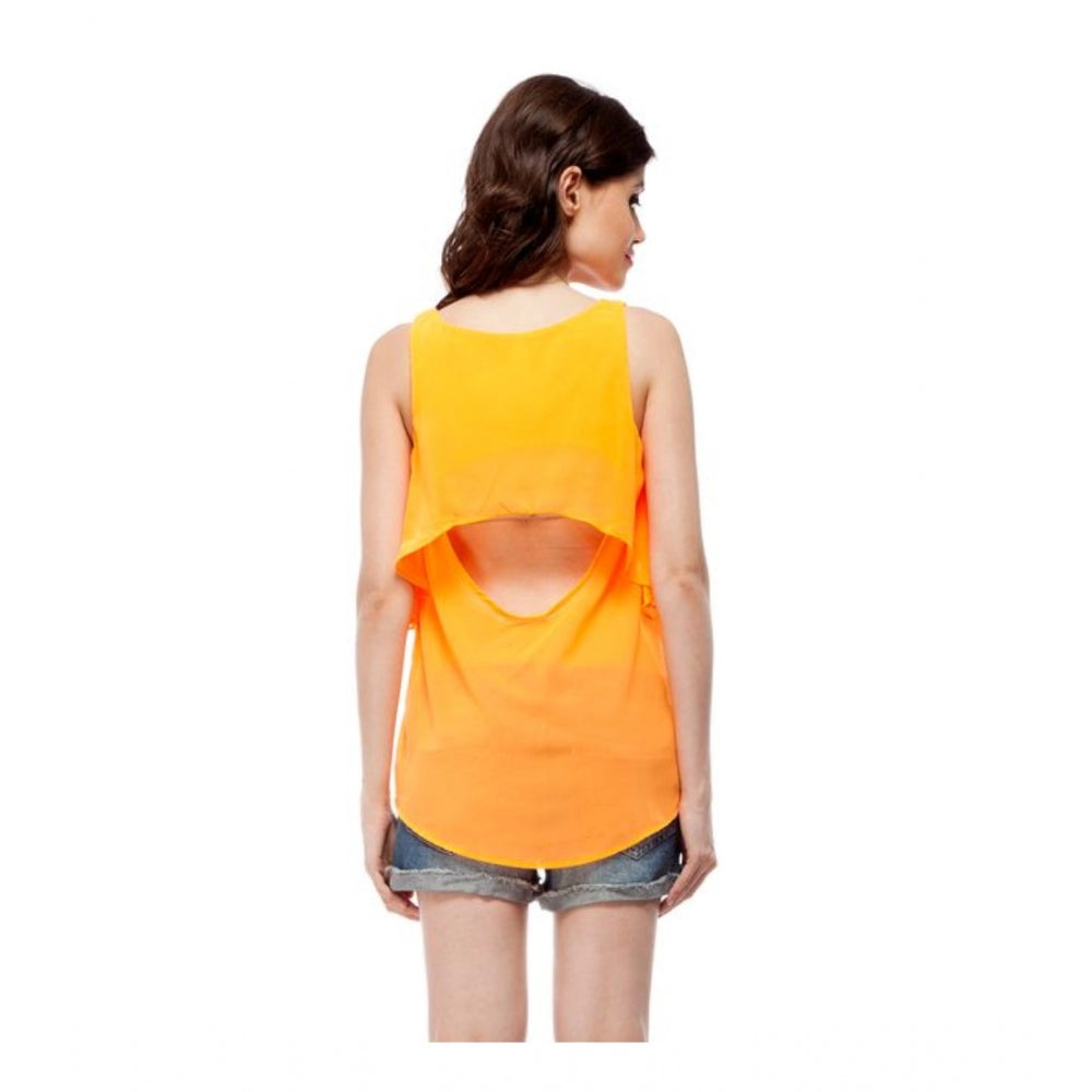 Generic Women's Polyester Solid Sleeveless Regular Top (Orange)