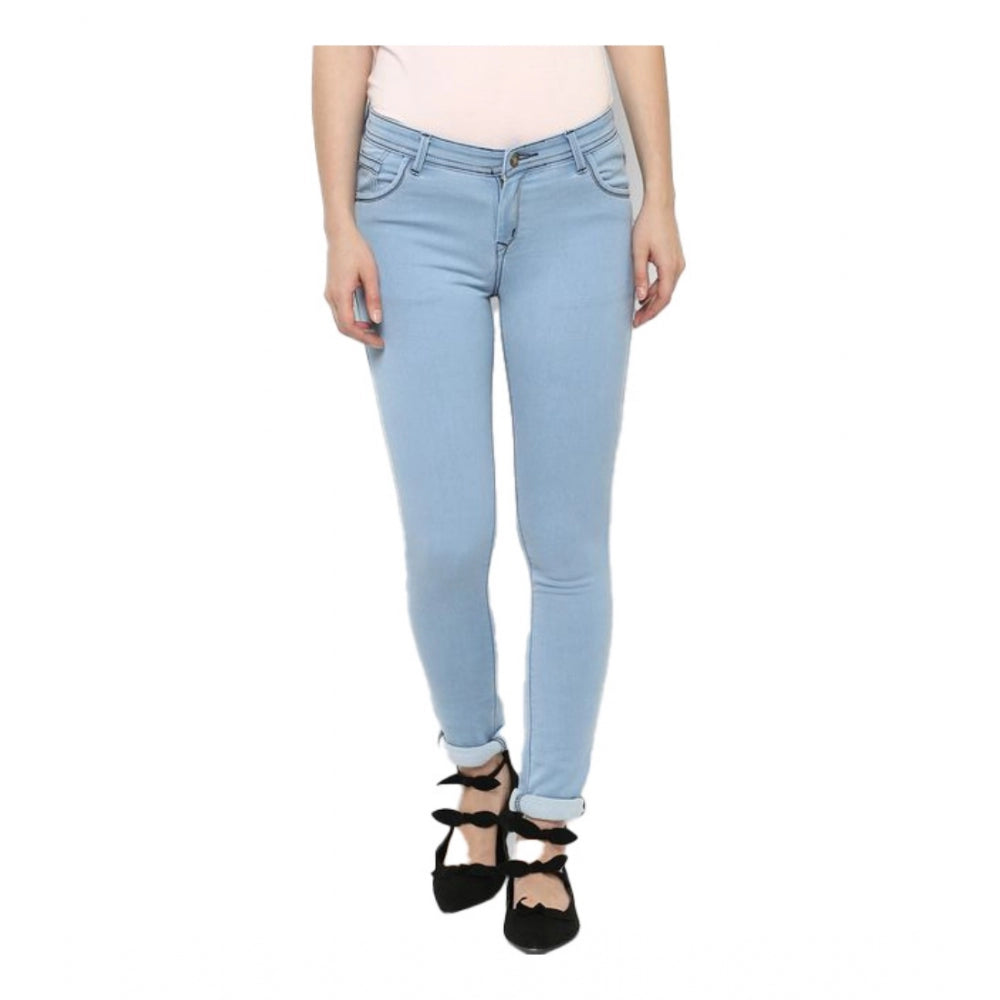 Generic Women's Denim Distressed Buttoned Jeans (Blue)