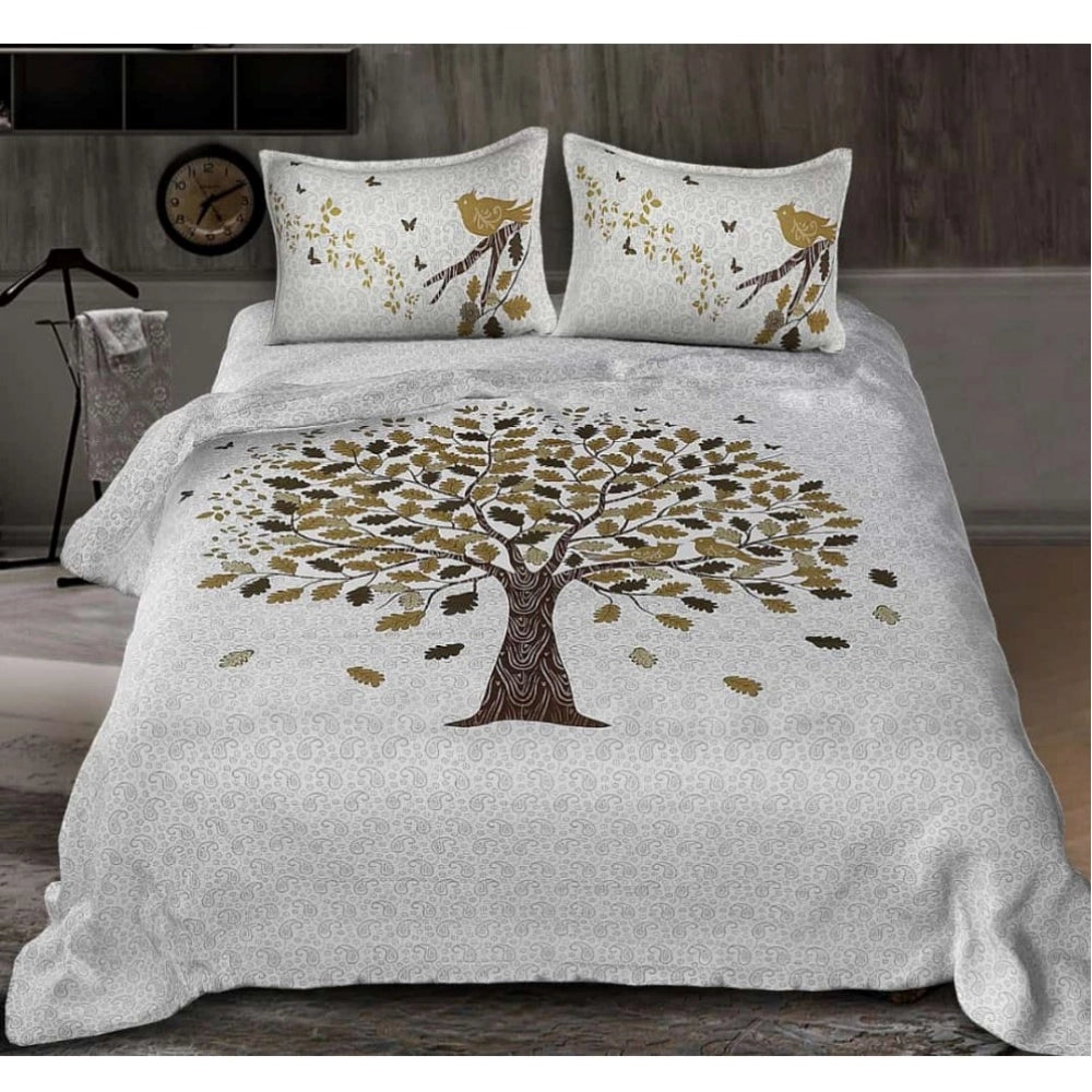 Generic Cotton Printed Queen Size Bedsheet With 2 Pillow Covers (White, 90x100 Inch)