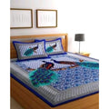 Generic Cotton Printed Queen Size Bedsheet With 2 Pillow Covers (Blue, 90x100 Inch)