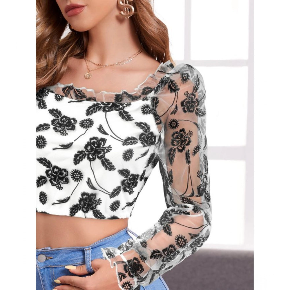 Generic Women's Polyester Solid Full Sleeves Square Collar Top (White)