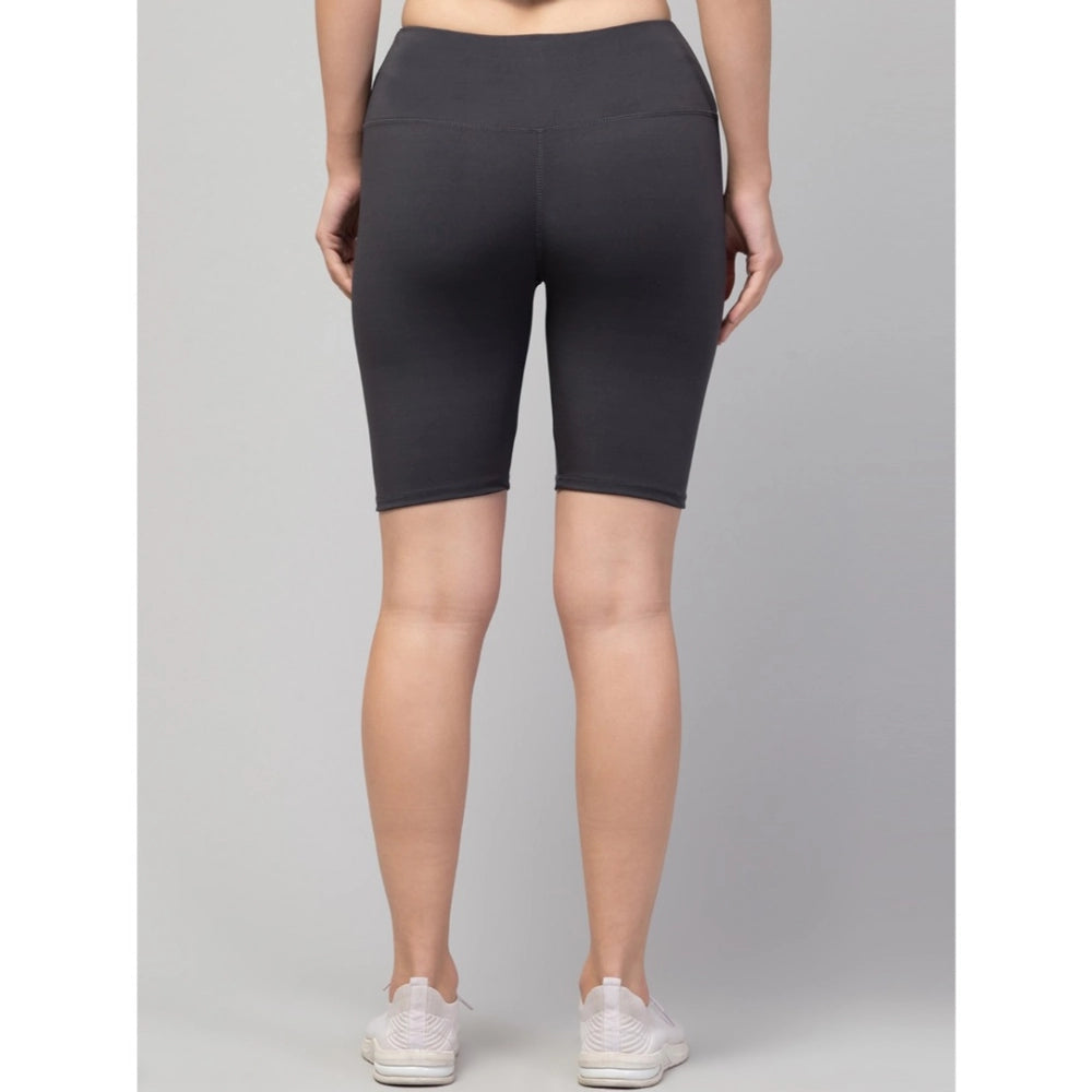 Generic Women's Polyester Solid Above Knee High-Rise Shorts (Grey)