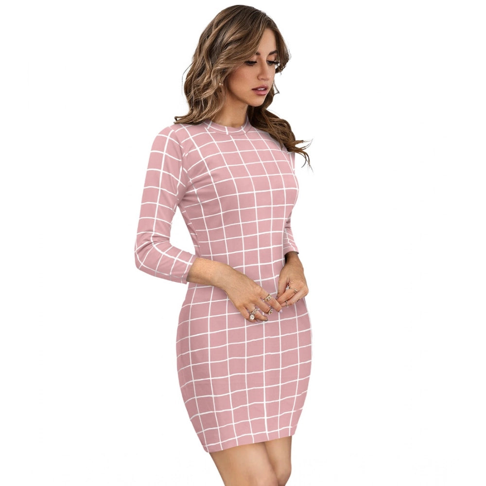 Generic Women's Polyester Solid High Neck Full Sleeve Dress (Peach)