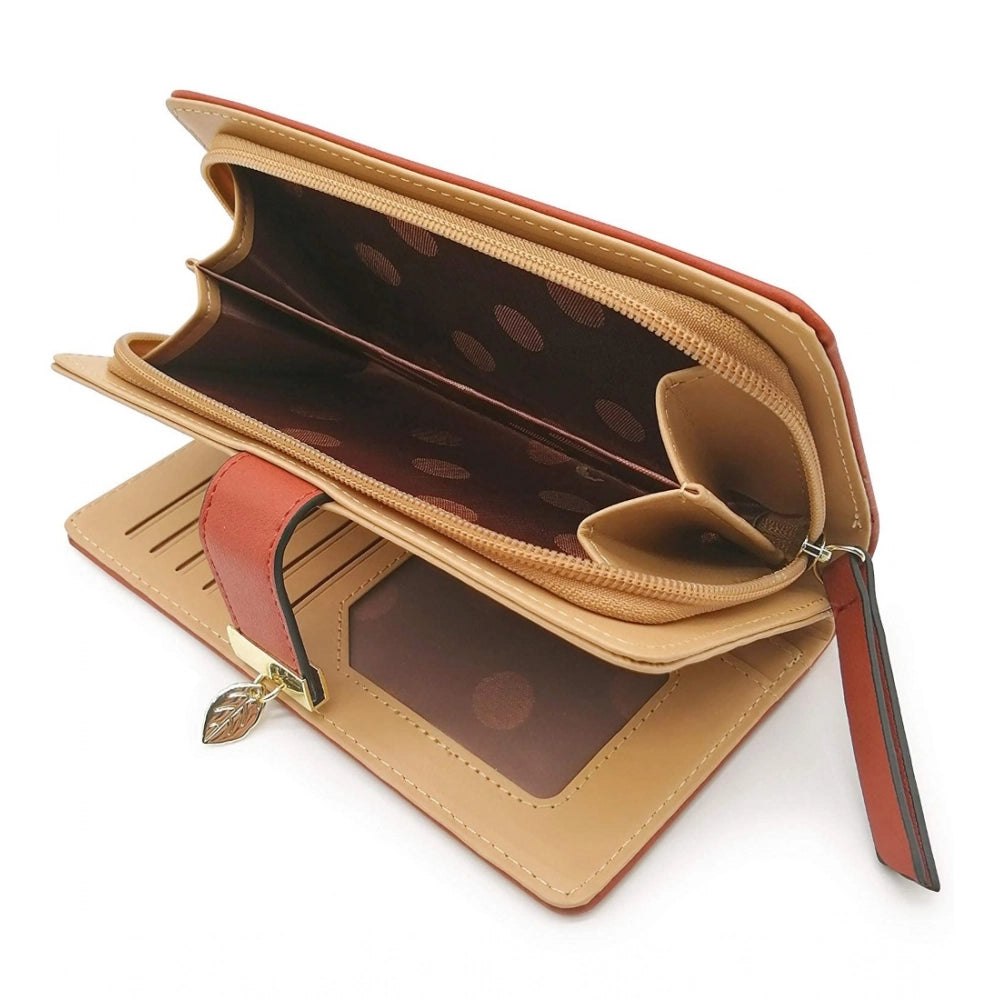 Generic Women's Faux Leather Medium Snap Button Wallet (Brown)