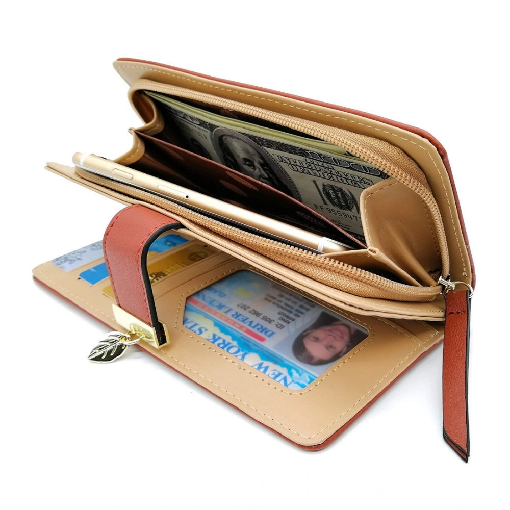 Generic Women's Faux Leather Medium Snap Button Wallet (Brown)