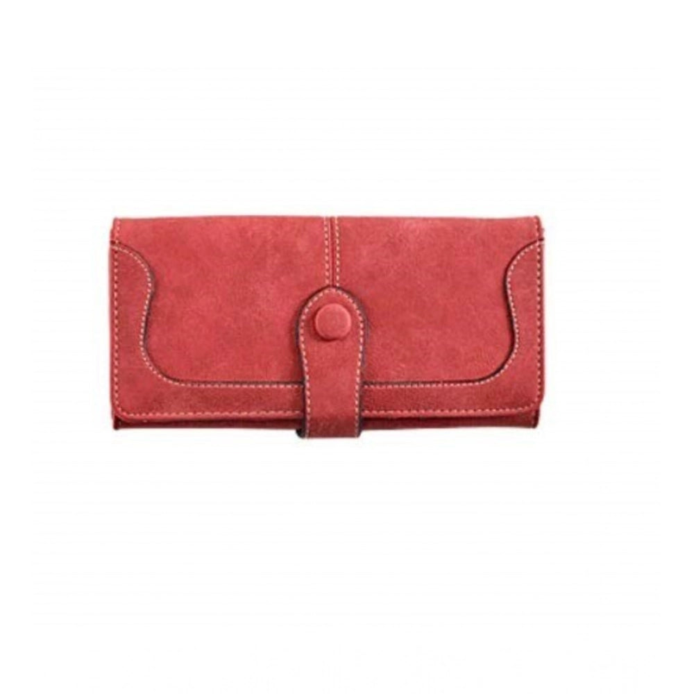 Generic Women's Faux Leather Medium Snap Button Wallet (Red)