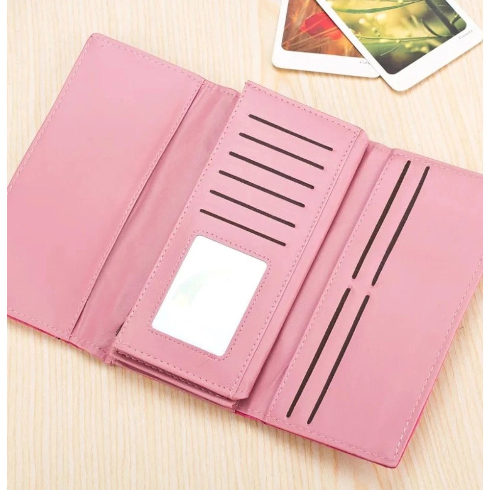 Generic Women's Faux Leather Medium Snap Button Wallet (Red)