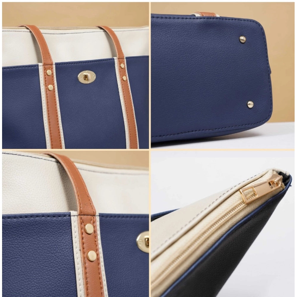 Generic Women's Faux Leather Large Shoulder Zipper Handbag (Dark Blue)