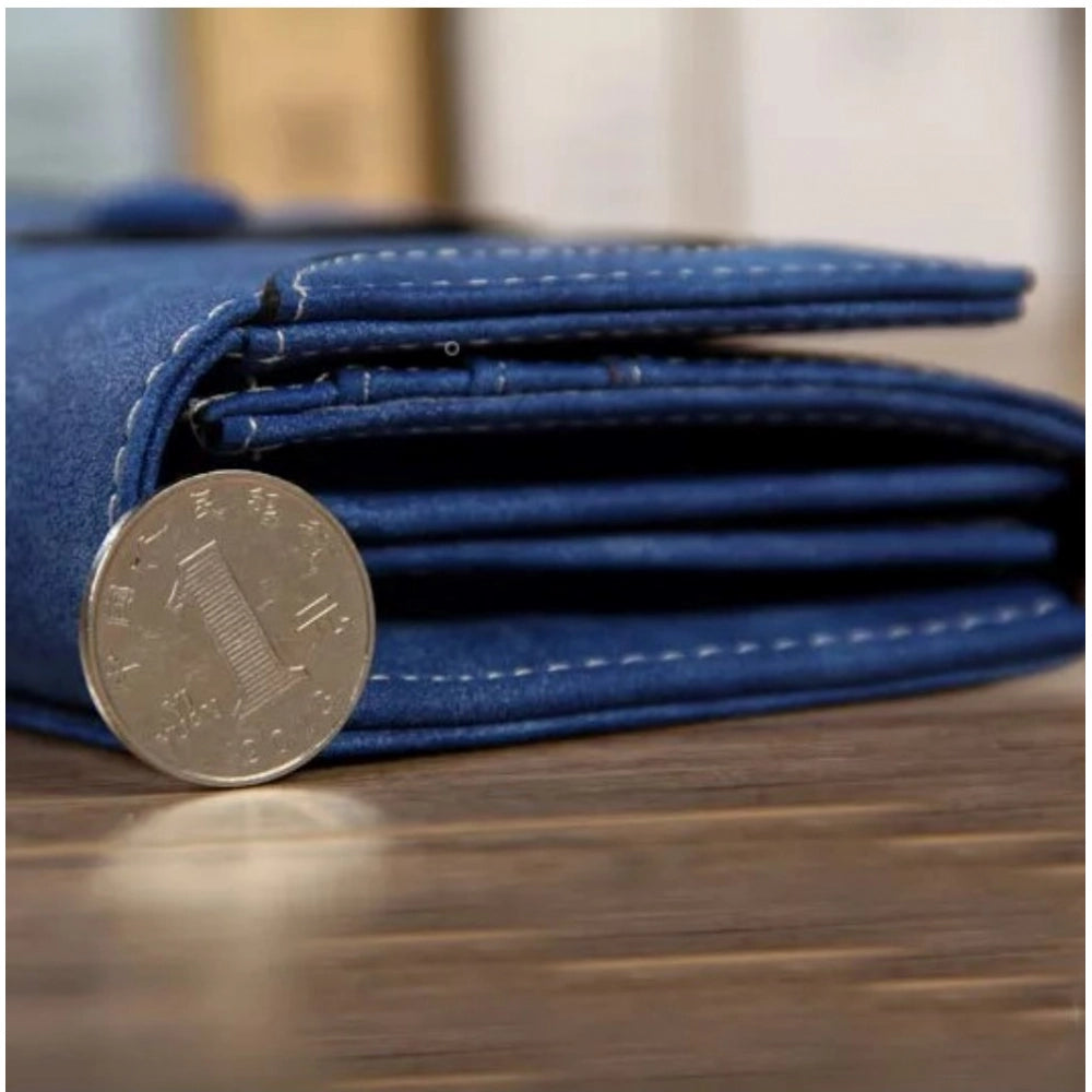 Generic Women's Faux Leather Medium Snap Button Wallet (Dark Blue)