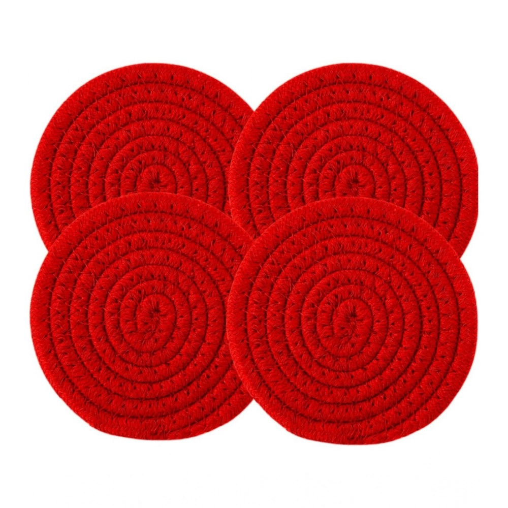Generic Cotton Rope Drink Coasters 4 Pcs Set (Red)