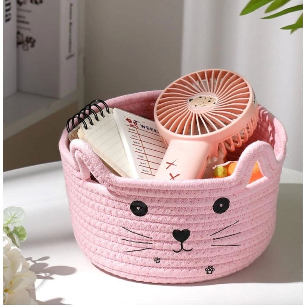 Generic Cotton Small Cat With Face Basket Pack of 1 (Pink)