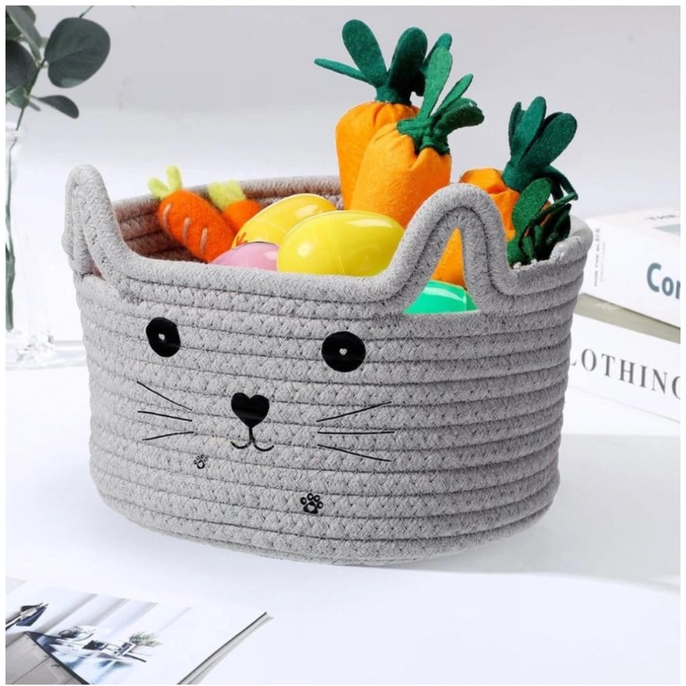 Generic Cotton Small Cat With Face Basket Pack of 1 (Grey)