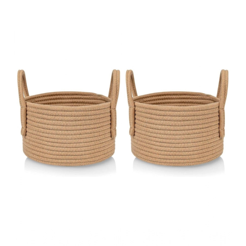Generic Cotton Round Storage Rope Woven Baskets Pack of 2 (Beige)