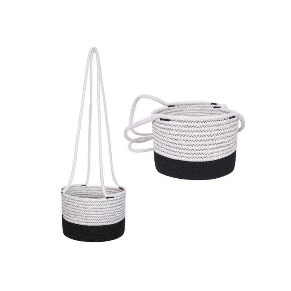 Generic Cotton Hanging Planter Flower Basket Pack of 1 (Black &amp; White)