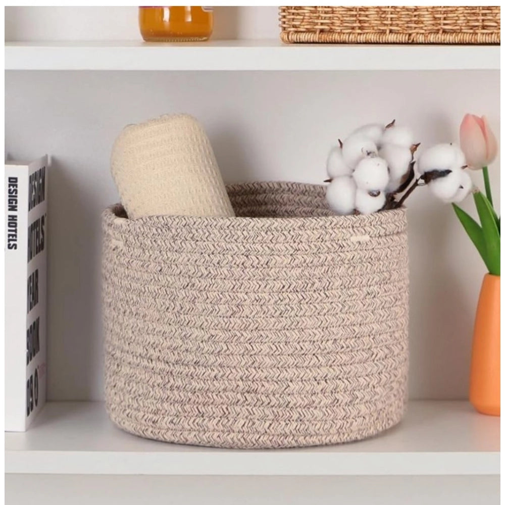 Generic Cotton Round Small Storage Basket 9x7 Inch Pack of 1 (Brown)