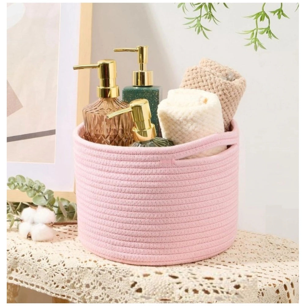 Generic Cotton Round Small Storage Basket 9x7 Inch Pack of 1 (Baby Pink)