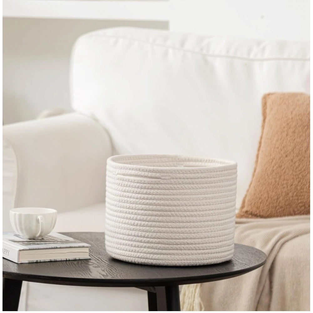 Generic Cotton Storage Rope Woven Baskets 9x7 Inch Pack of 1 (White)