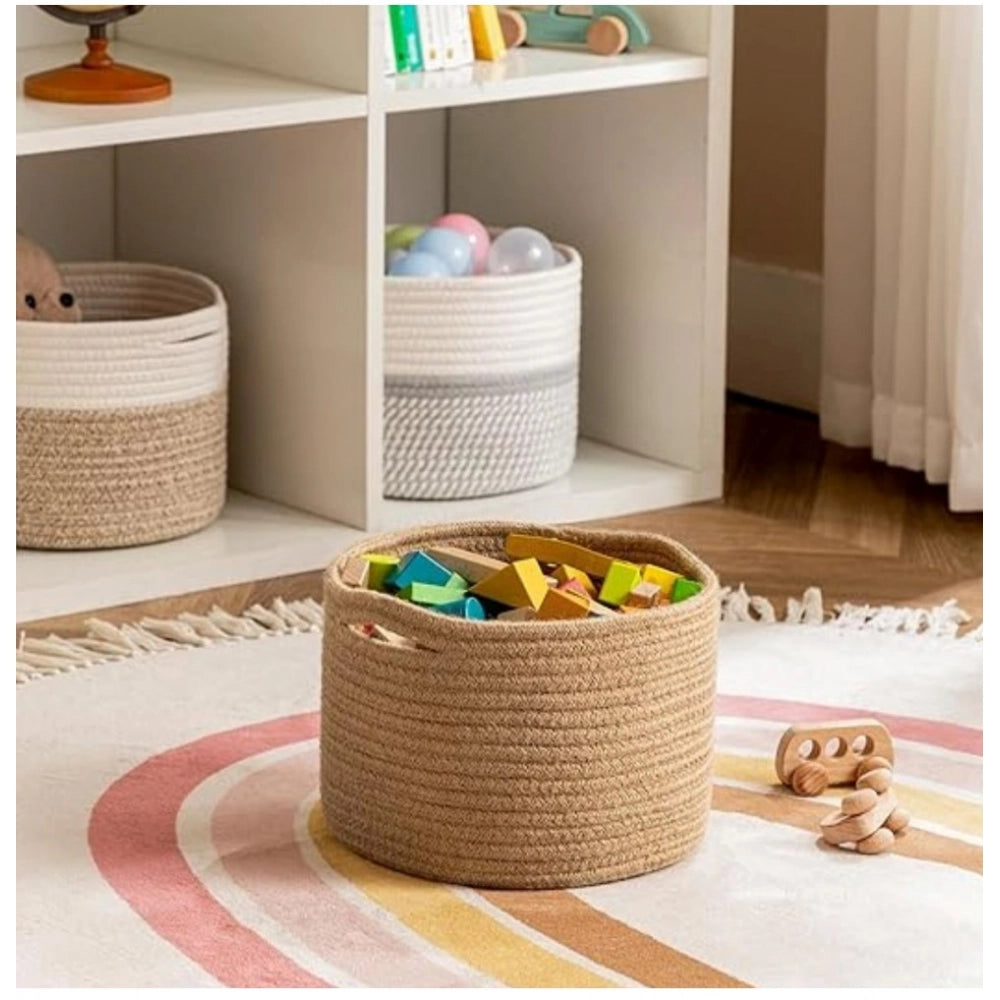 Generic Cotton Storage Rope Woven Baskets 9x7 Inch Pack of 1 (Beige)