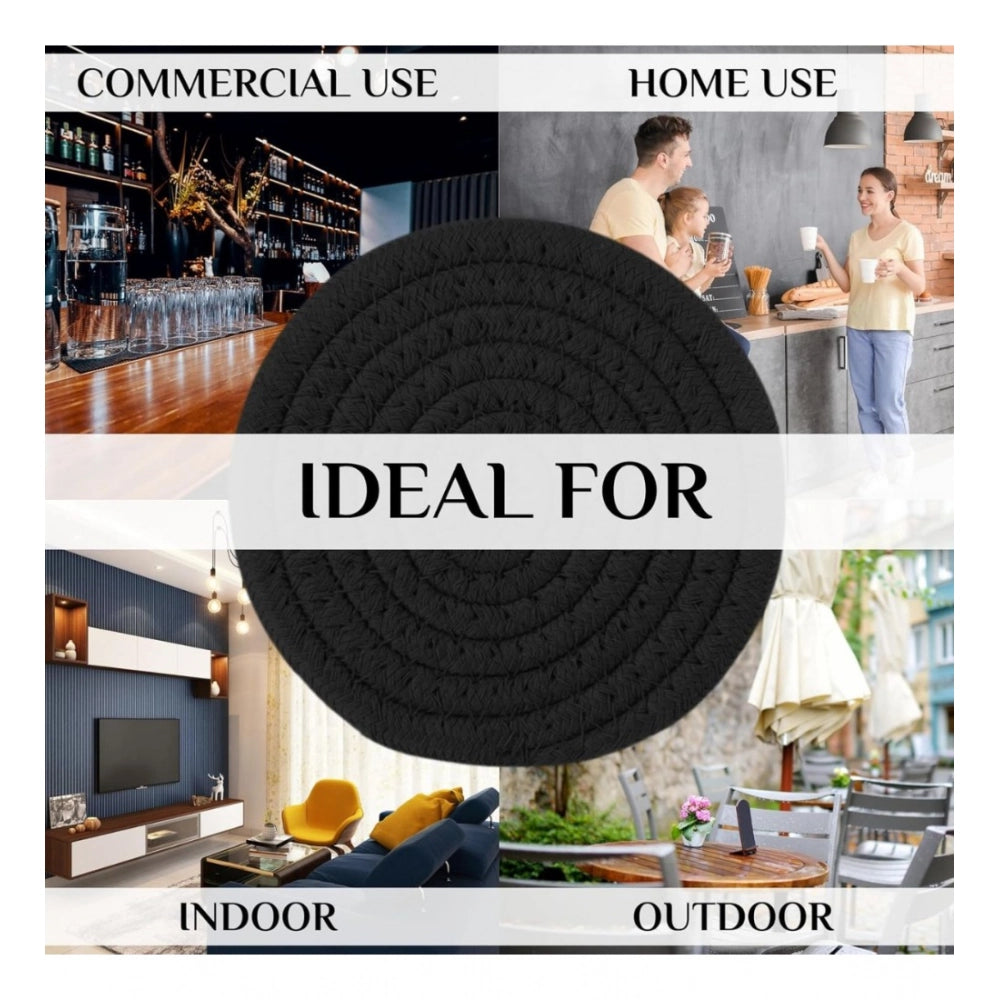 Generic Cotton Rope Drink Coasters 4 Pcs Set (Black)