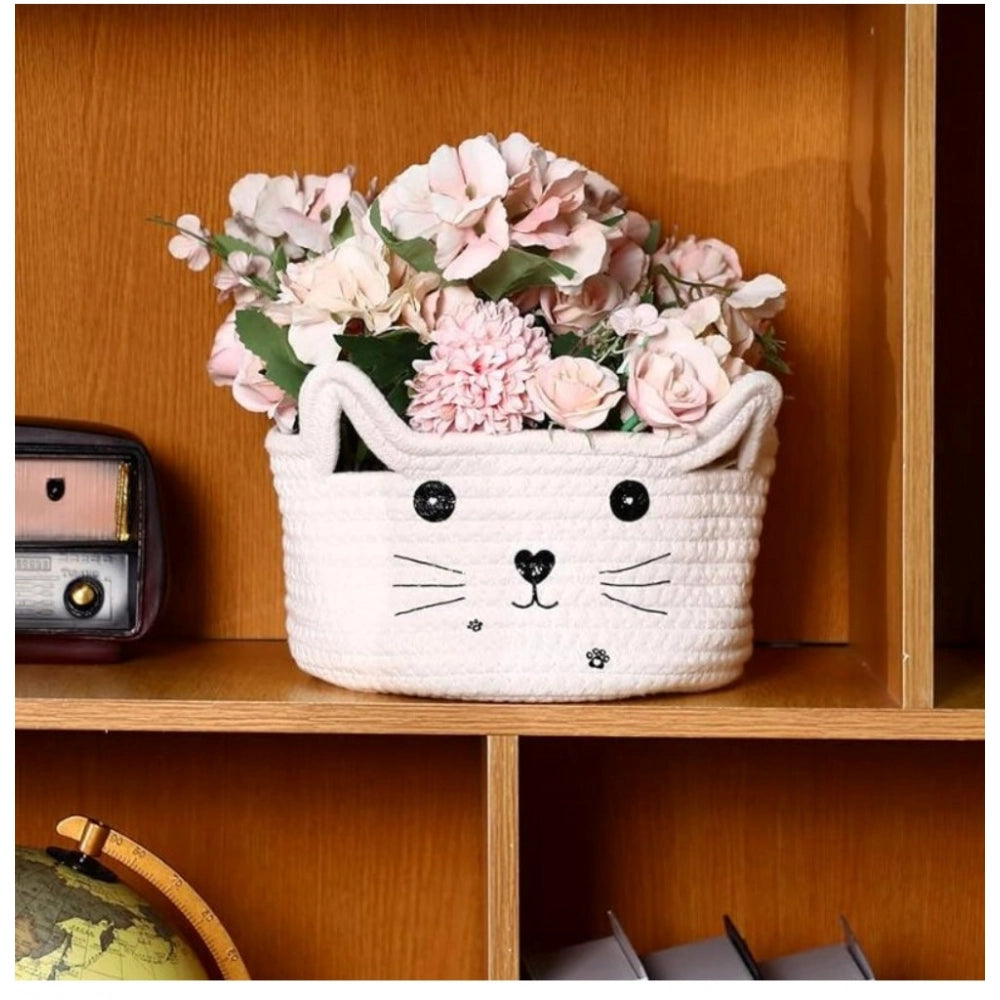 Generic Cotton Small Cat With Face Basket Pack of 1 (White)