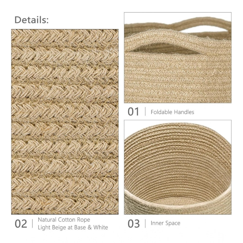Generic Cotton Large Woven Storage Basket 11x11 Inch Pack of 1 (Beige)