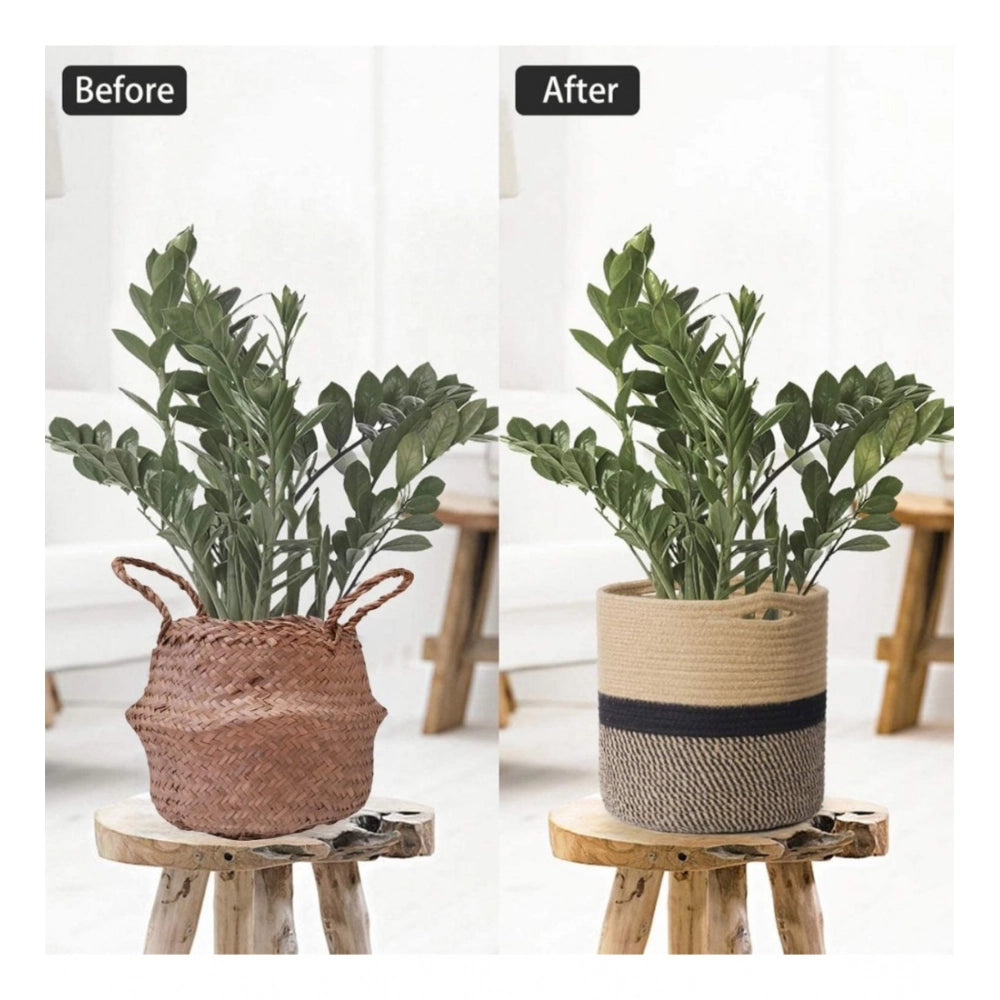 Generic Cotton Large Woven Storage Basket 11x11 Inch Pack of 1 (Beige)