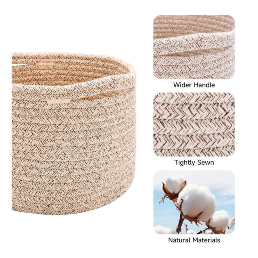 Generic Cotton Round Small Storage Basket 9x7 Inch Pack of 1 (Brown)
