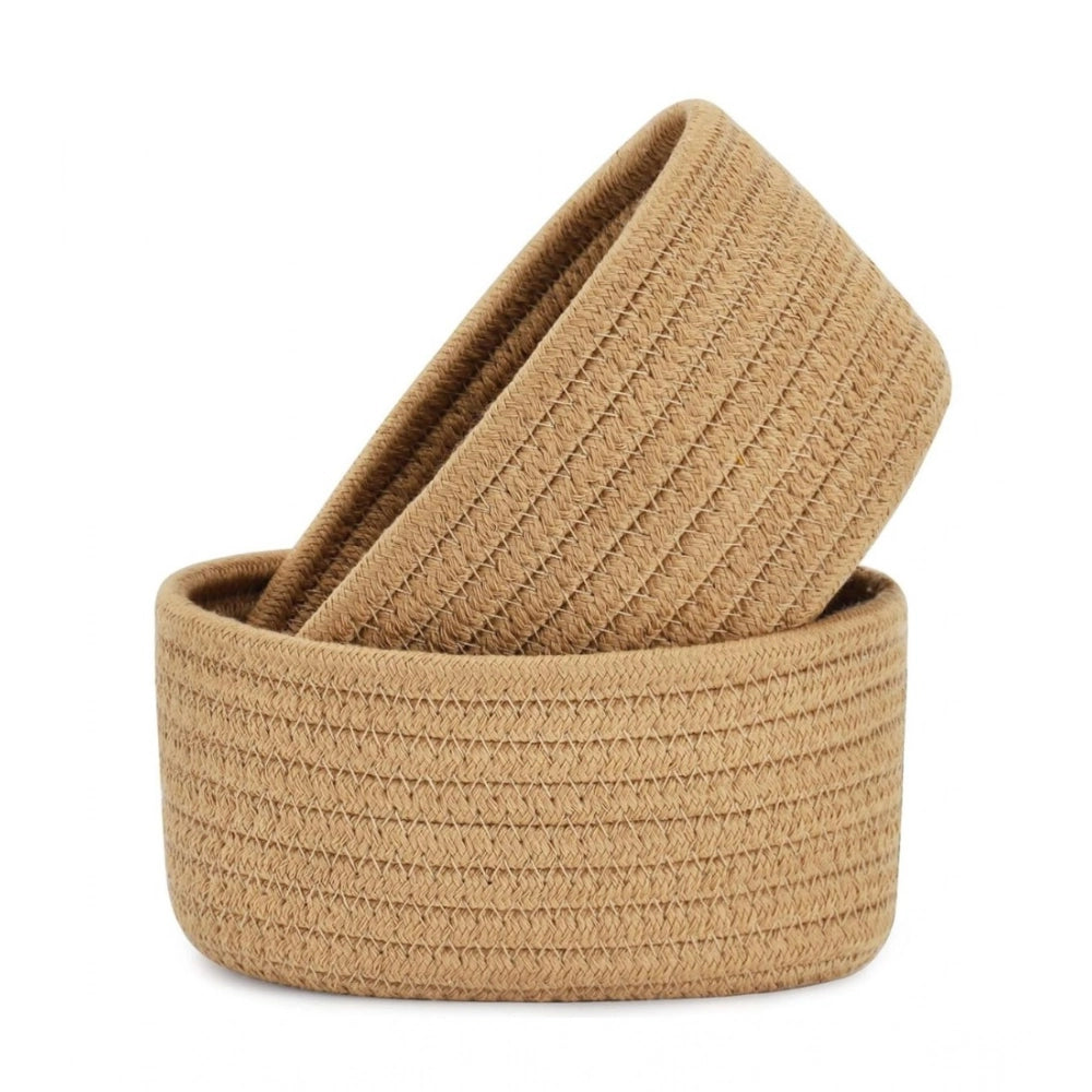 Generic Cotton Storage Rope Woven Baskets Pack of 2 (Beige)