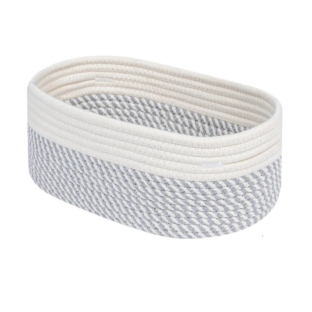 Generic Cotton Oval Storage Rope Woven Baskets Pack of 1 (Grey White)