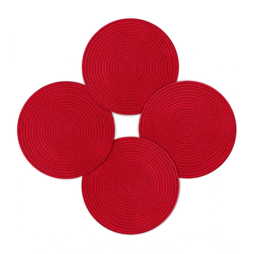 Generic Cotton Dining Table Round Placemat Mats Set of 4 (Red)