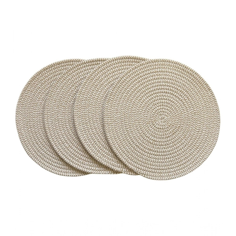 Generic Cotton Dining Table Round Placemat Mats Set of 4 (Beige White)