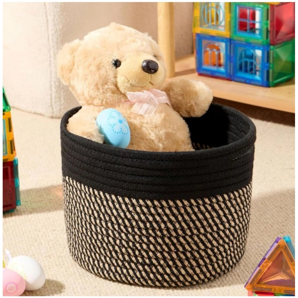 Generic Cotton Round Small Storage Basket 9x7 Inch Pack of 1 (Beige)