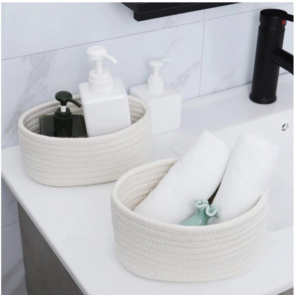 Generic Cotton Storage Rope Woven Baskets Pack of 2 (White)