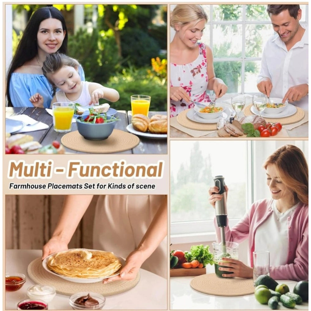 Generic Cotton Dining Table Round Placemat Mats Set of 4 (Beige)