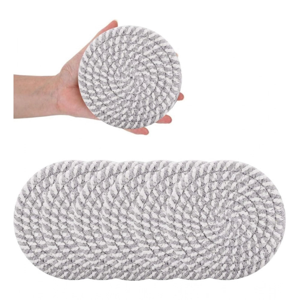 Generic Cotton Rope Drink Coasters 6 Pcs Set (Grey White)