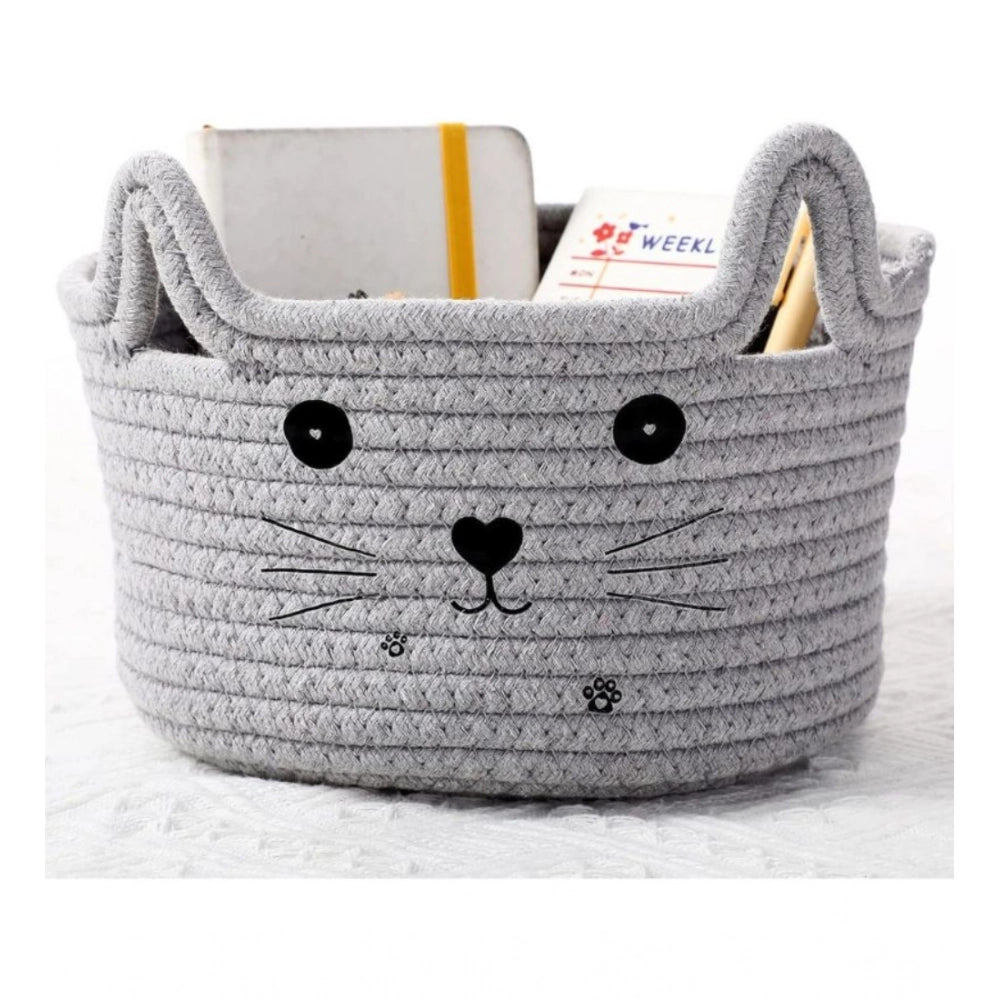 Generic Cotton Small Cat With Face Basket Pack of 1 (Grey)