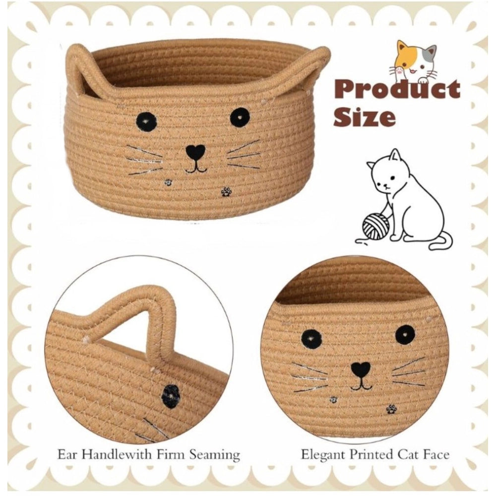 Generic Cotton Small Cat With Face Basket Pack of 1 (Beige)