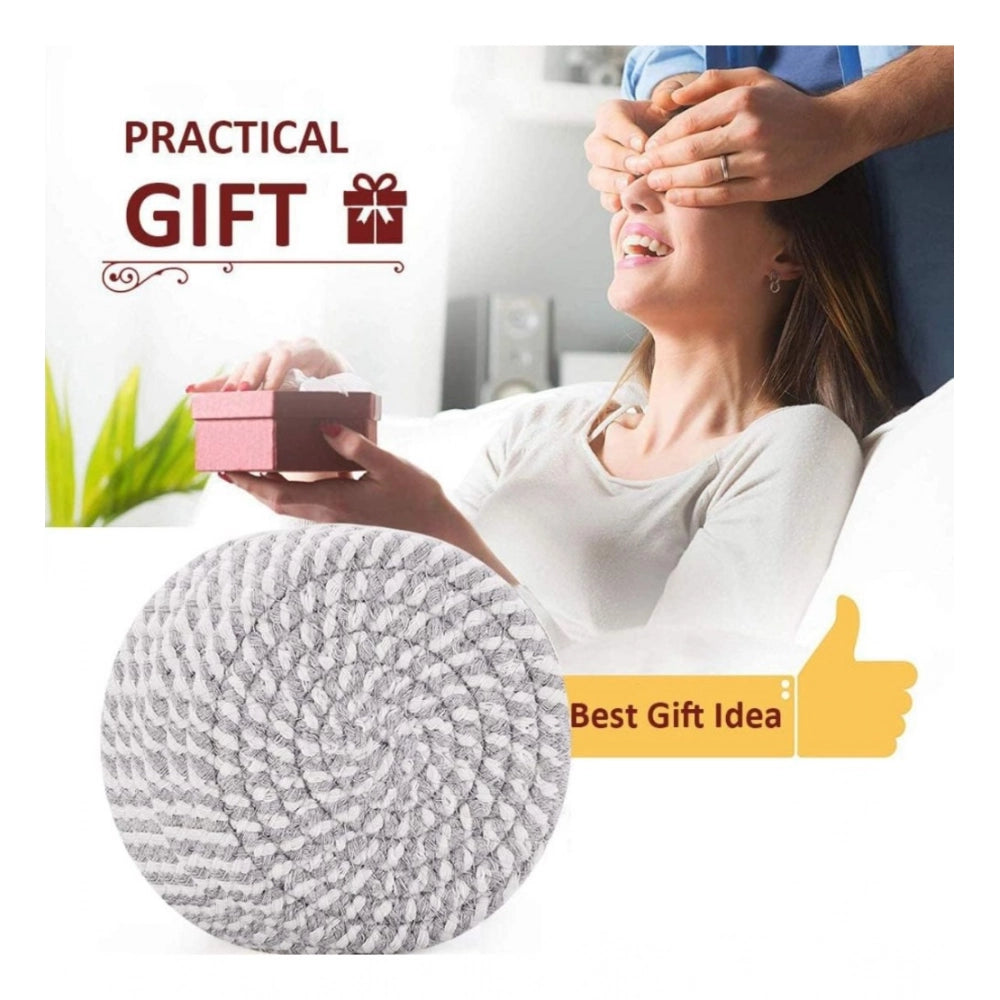 Generic Cotton Rope Drink Coasters 6 Pcs Set (Grey White)