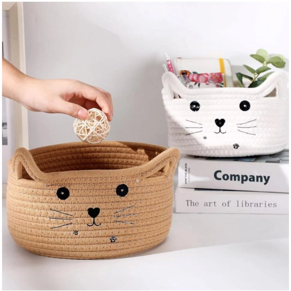 Generic Cotton Small Cat With Face Basket Pack of 1 (Beige)