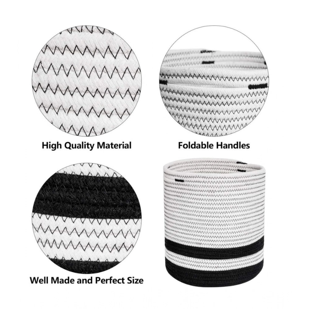 Generic Cotton Large Woven Storage Basket 10x10 Inch Pack of 1 (Black &amp; White)
