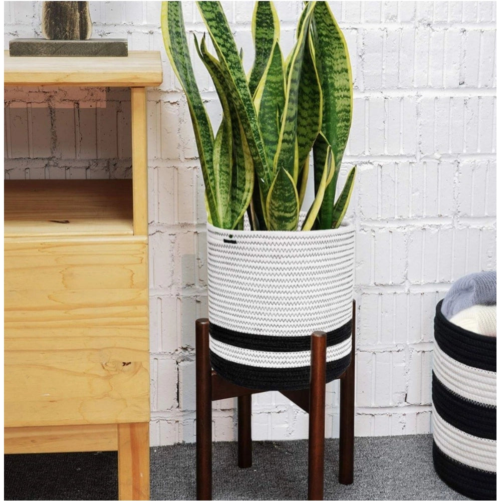 Generic Cotton Large Woven Storage Basket 10x10 Inch Pack of 1 (Black &amp; White)