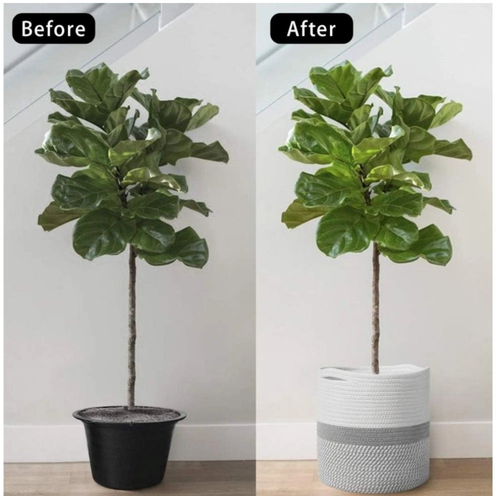 Generic Cotton Large Woven Storage Basket 11x11 Inch Pack of 1 (Grey White)