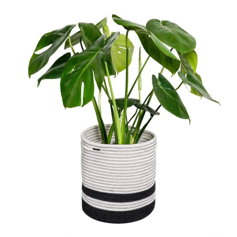 Generic Cotton Large Woven Storage Basket 10x10 Inch Pack of 1 (Black &amp; White)