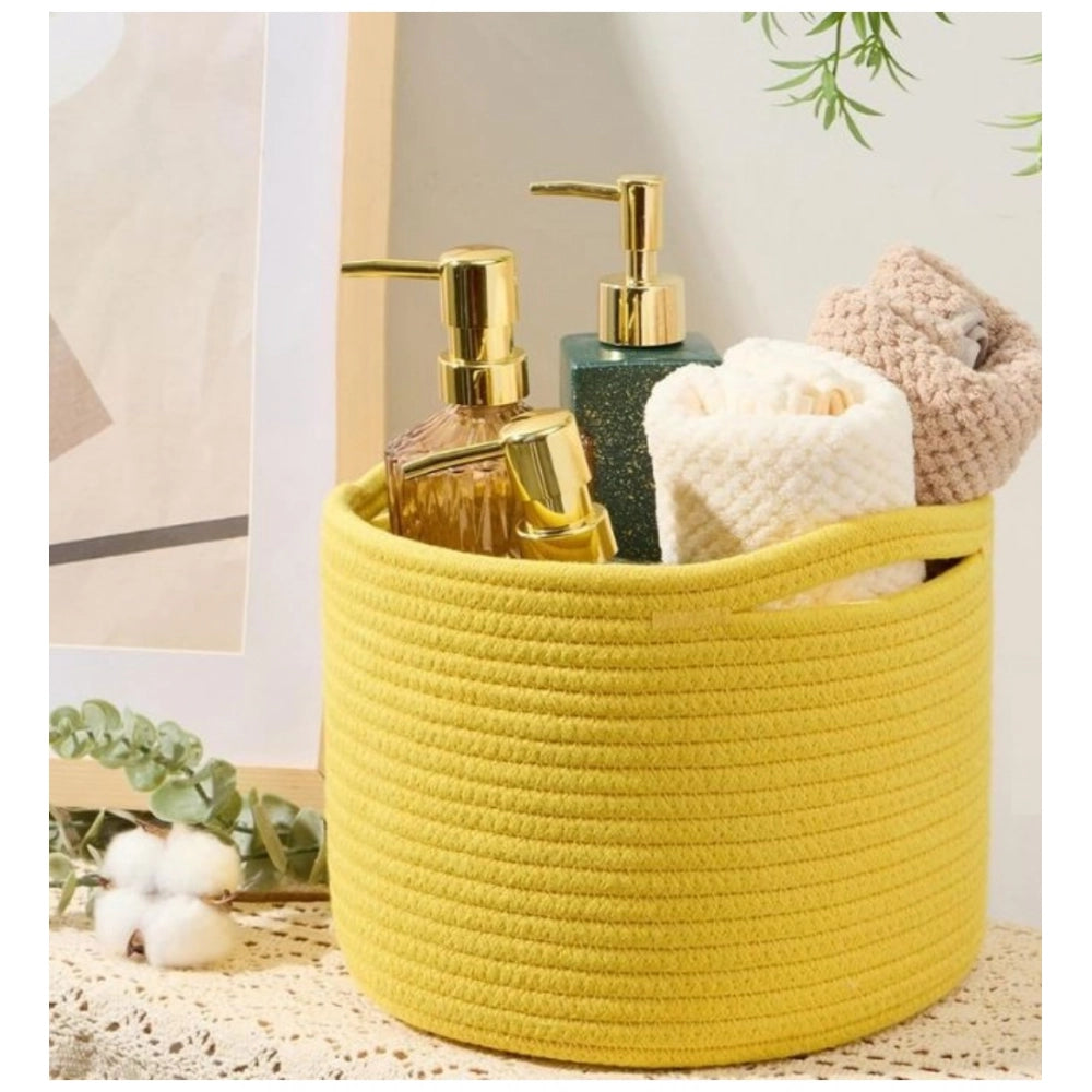 Generic Cotton Round Small Storage Basket 9x7 Inch Pack of 1 (Yellow)