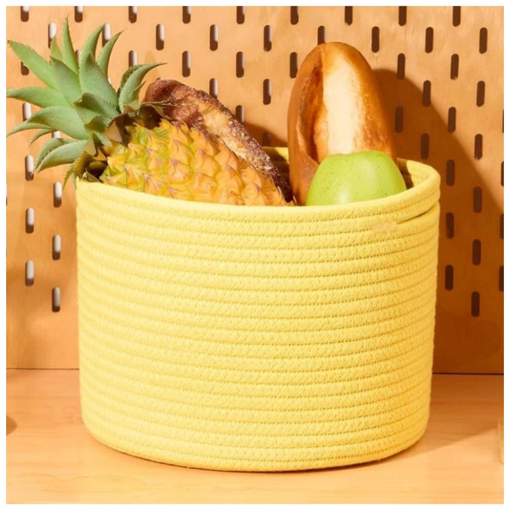 Generic Cotton Round Small Storage Basket 9x7 Inch Pack of 1 (Yellow)