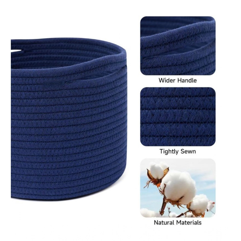 Generic Cotton Round Small Storage Basket 9x7 Inch Pack of 1 (Blue)