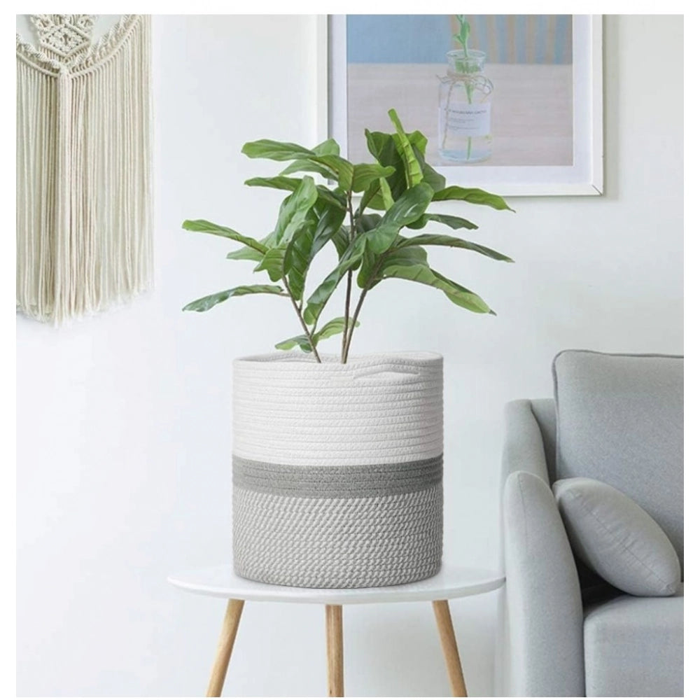 Generic Cotton Large Woven Storage Basket 11x11 Inch Pack of 1 (Grey White)