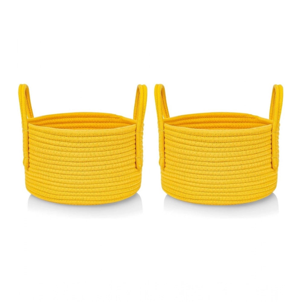 Generic Cotton Round Storage Rope Woven Baskets Pack of 2 (Yellow)